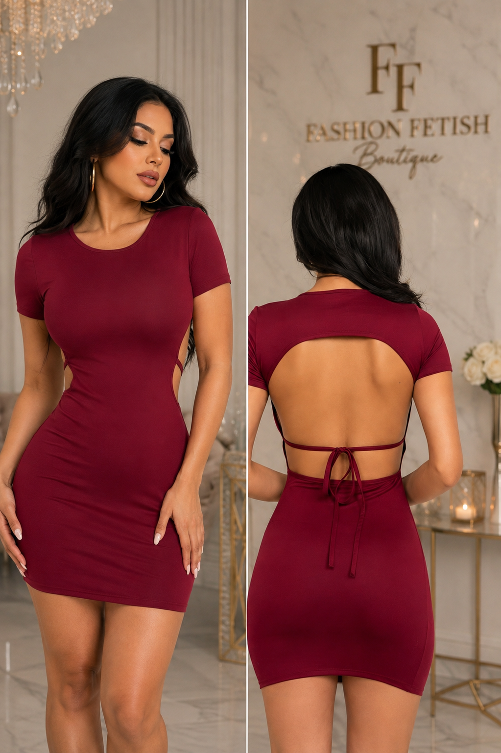 Burgundy Open-Back Cutout Mini Dress