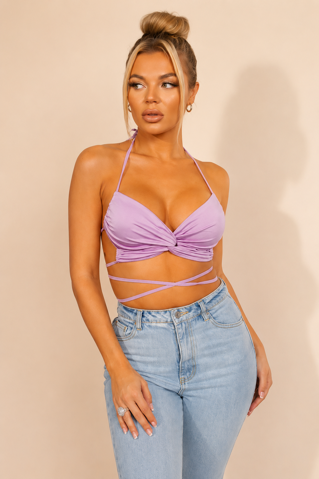 Strappy Twist-Front Crop Top – Lavender