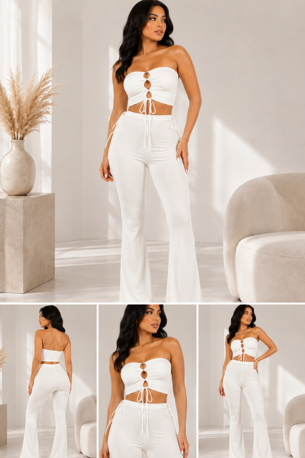 Ivory Ruched Flare Set