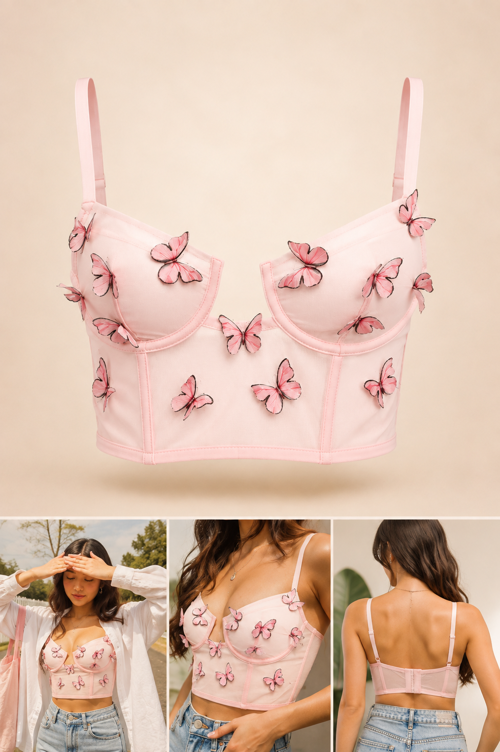 Flutter 3D Butterfly Mesh Crop Top
