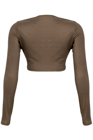 Olivia long sleeve crop top in chocolate