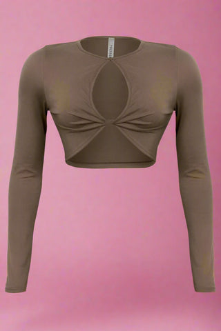 Olivia long sleeve crop top in chocolate